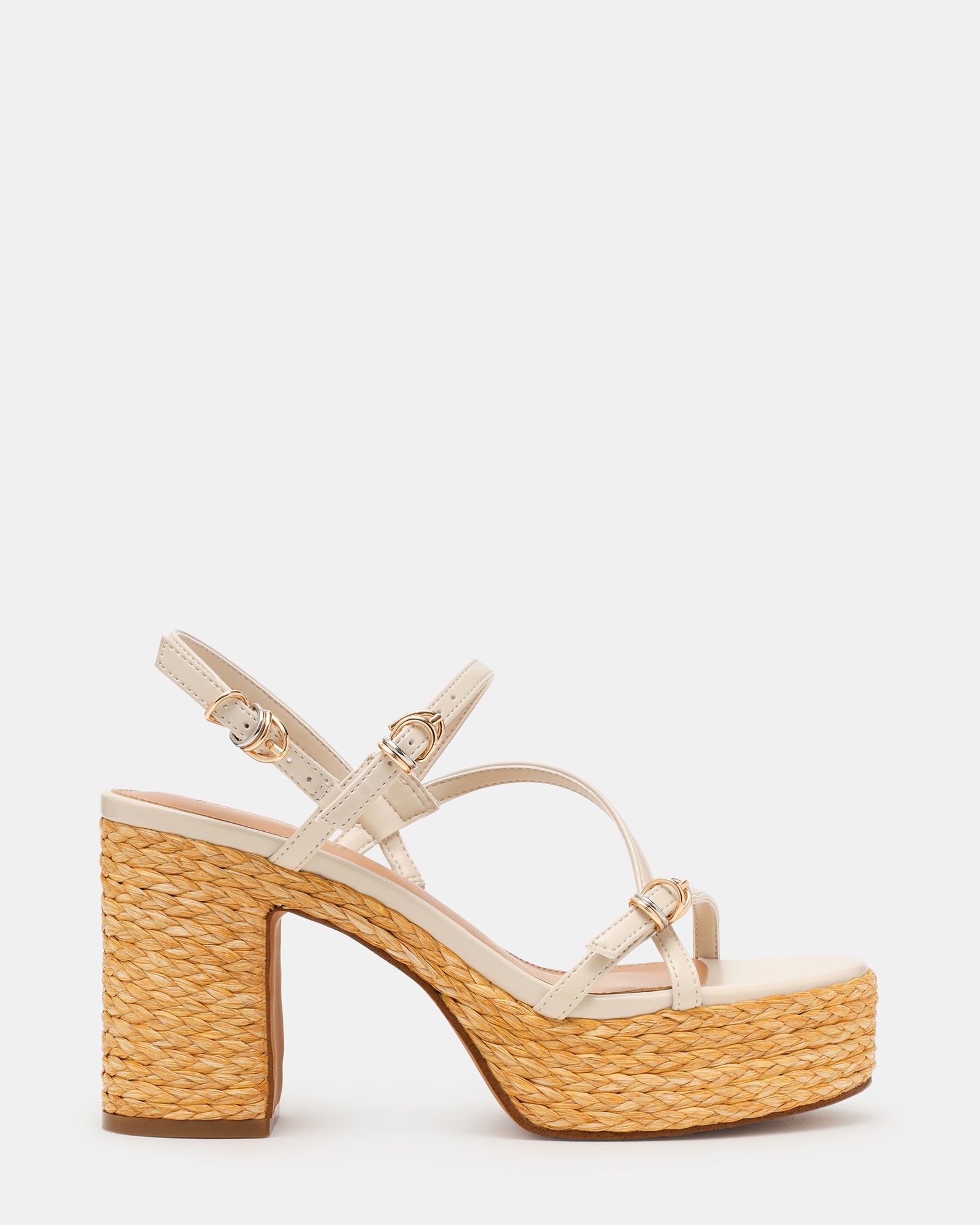 JAYCE White Raffia Platform Strappy Buckles Women's Sandal | Steve Madden
