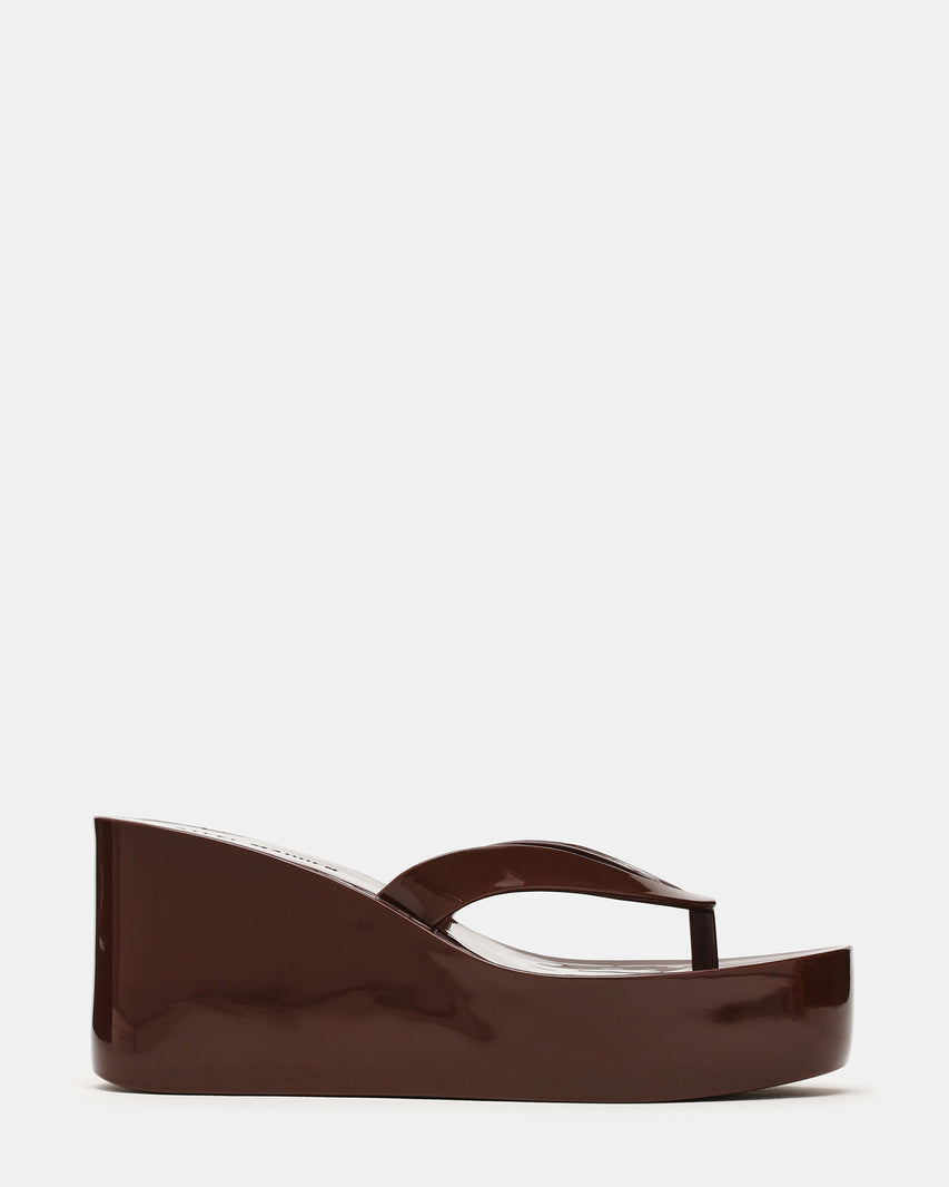 JELLA Dark Brown Thong Wedge Women's Platform Sandal | Steve Madden