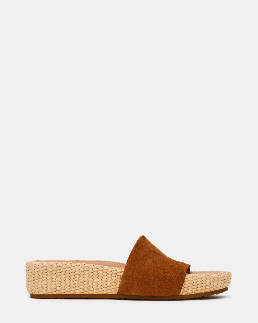 JEMMY Chestnut Suede Slide Footbed Flatform Platform Women's Sandal | Steve Madden