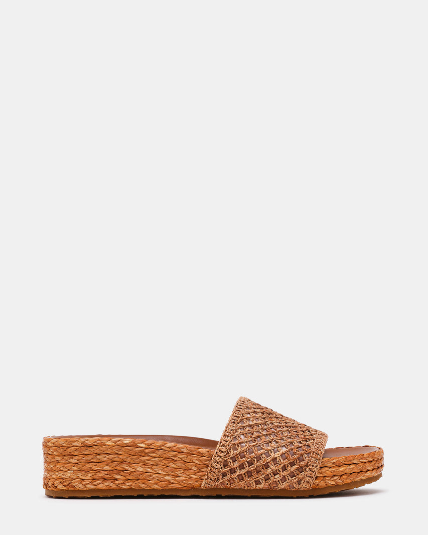 JEMMY Tan Raffia Slide Footbed Flatform Platform Women's Sandal | Steve Madden