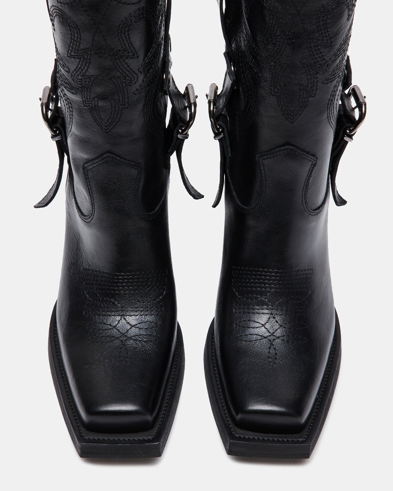 JERICA Black Leather Square Boot Women's Boots Steve Madden