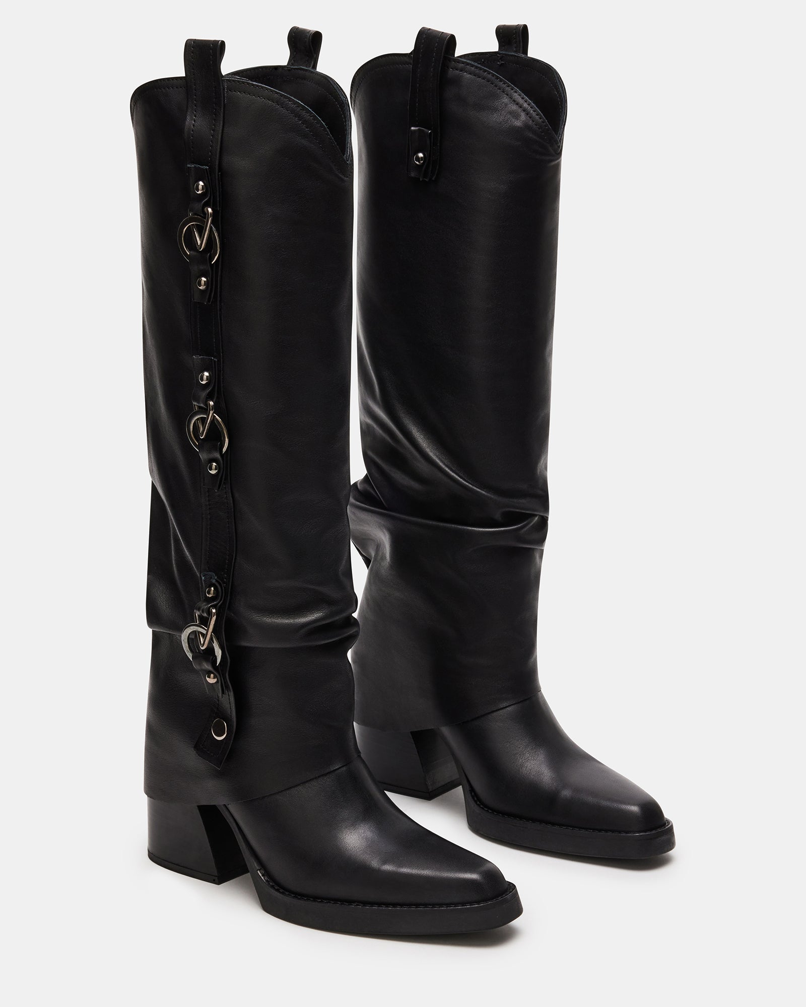 JETT Black Leather Fold Over Western Boot | Women's Cowboy Boots ...