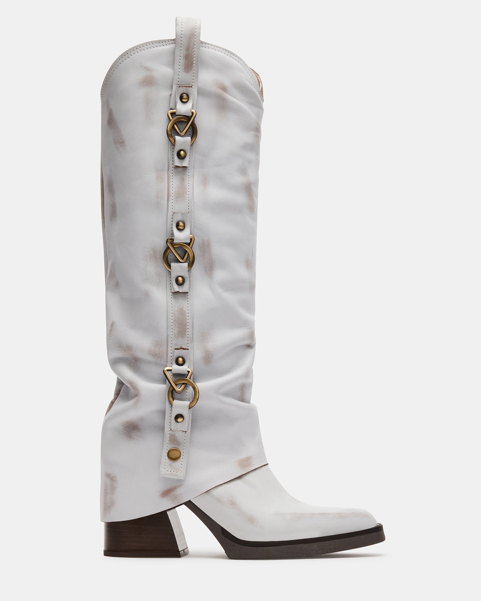 JETT White Leather Fold Over Western Boot
