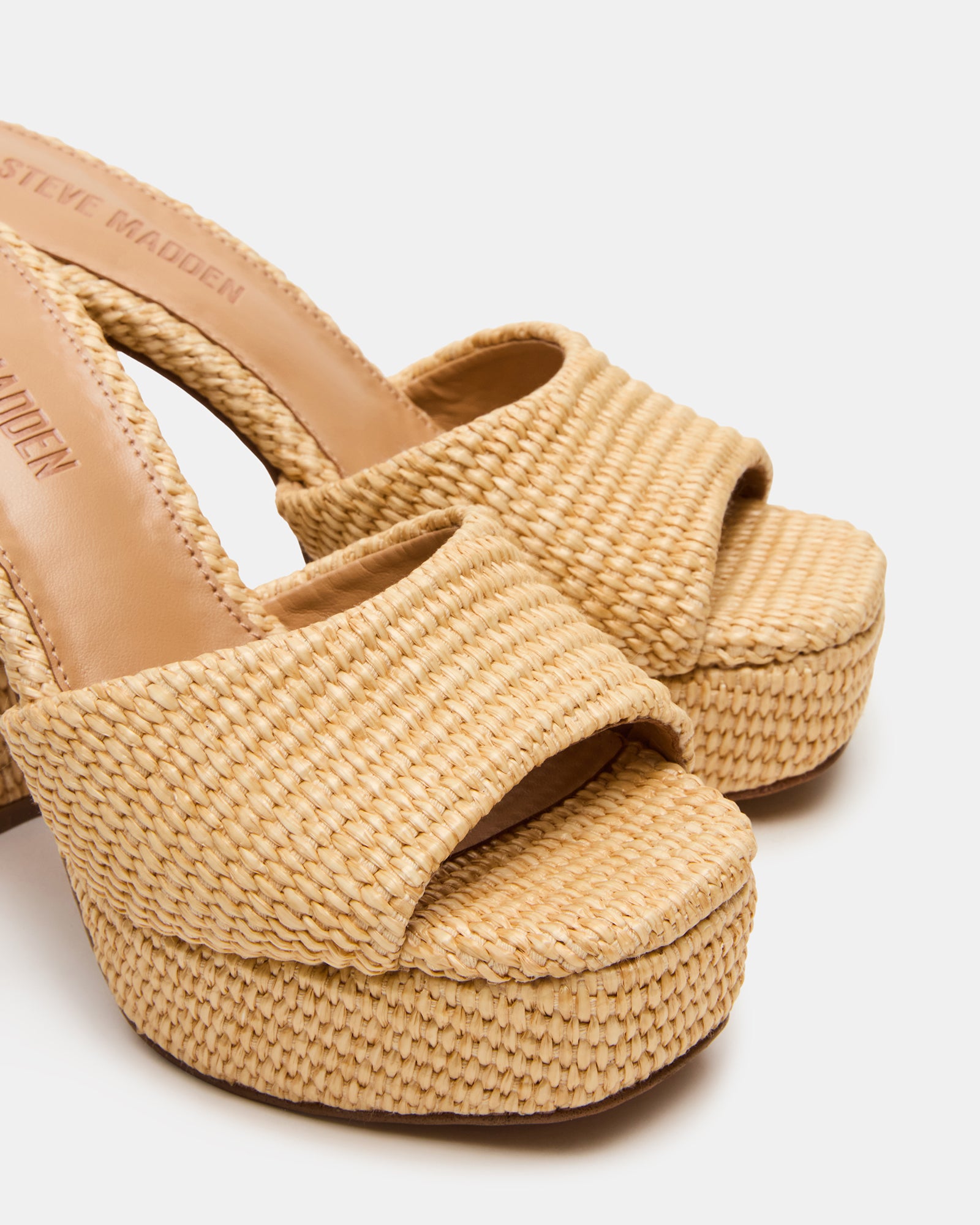 JOEL Natural Raffia Square-Toe Platform Raffia Mule Women's