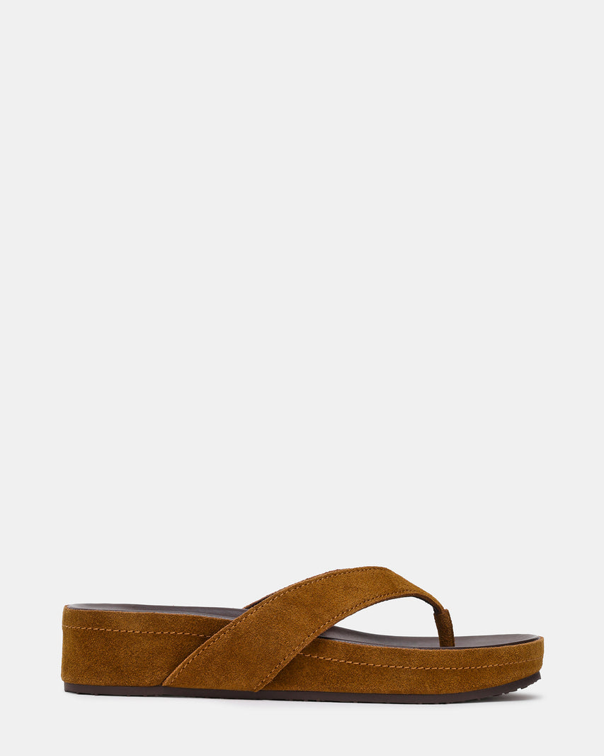 JOYA Chestnut Suede Thong Footbed Platform Women's Sandal | Steve Madden