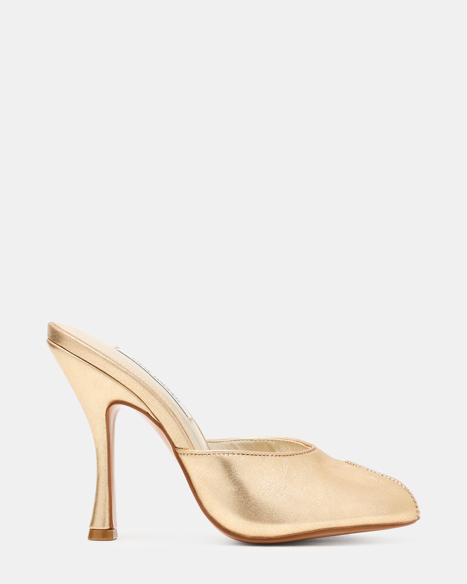 JULES Gold Leather Peep Toe Mule Women's Heel | Steve Madden