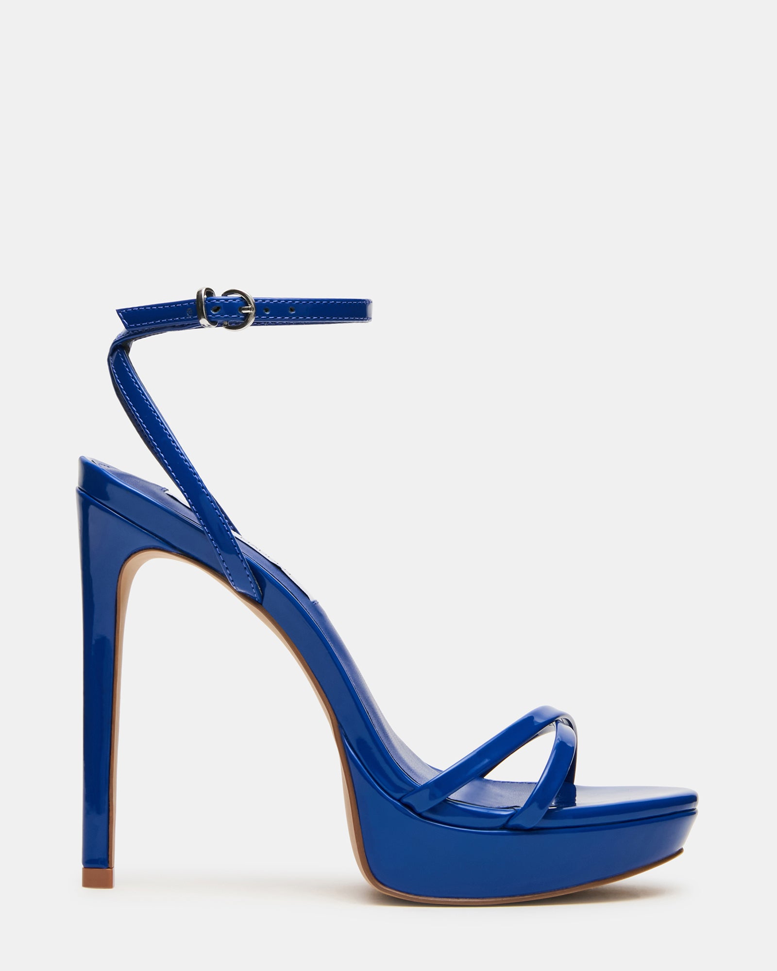 JUNI Cobalt Criss Cross Stiletto Ankle Strap Women's Heel | Steve Madden