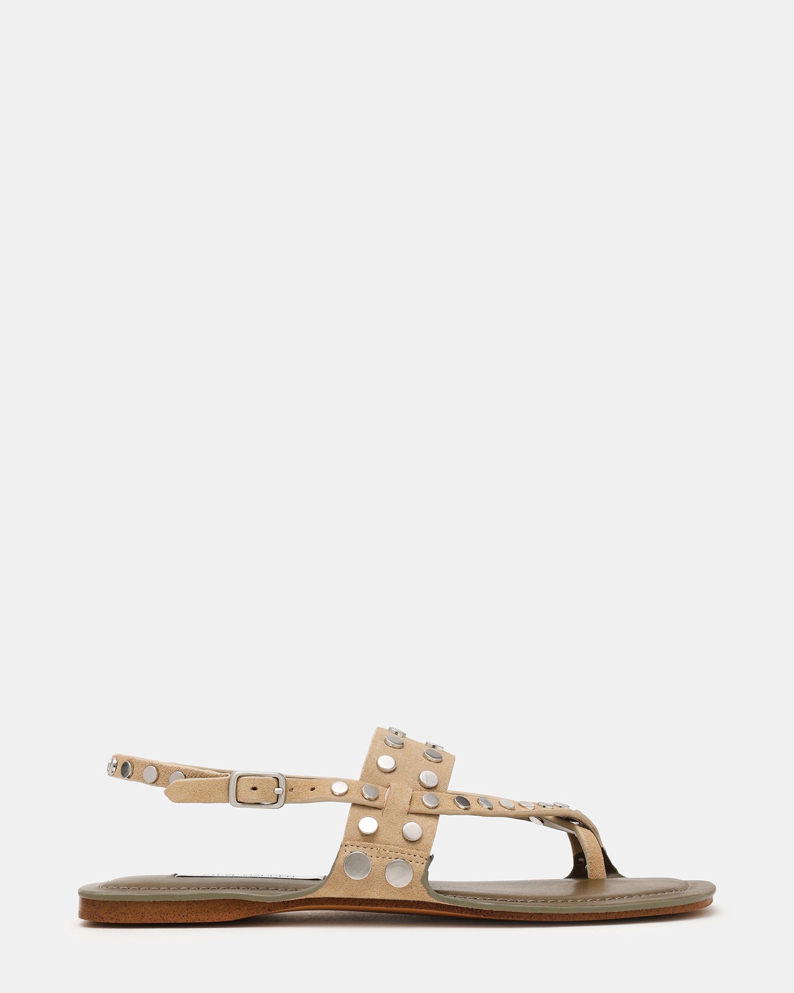 KAELI Taupe Suede Dome-Studs Toe-Strap Square-Toe Women's Sandals | Steve Madden