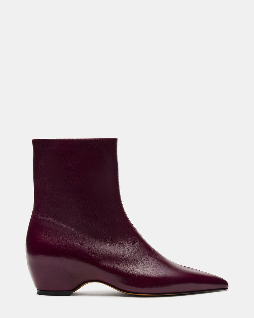 KARLSON Dark Cherry Leather Pointed-Toe Women's Ankle Boot | Steve Madden