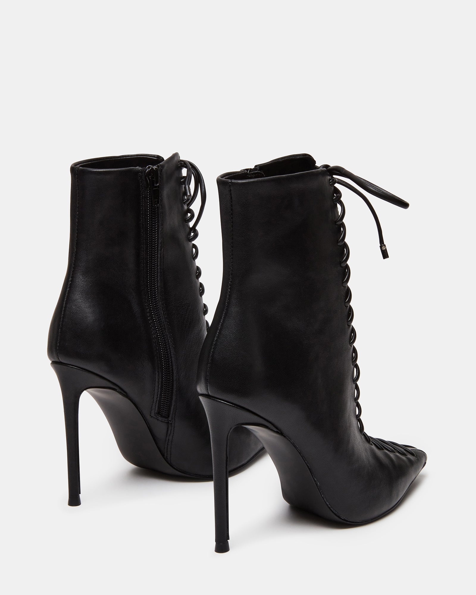 KATARI Black Leather LaceUp Stiletto Bootie Women's Booties Steve