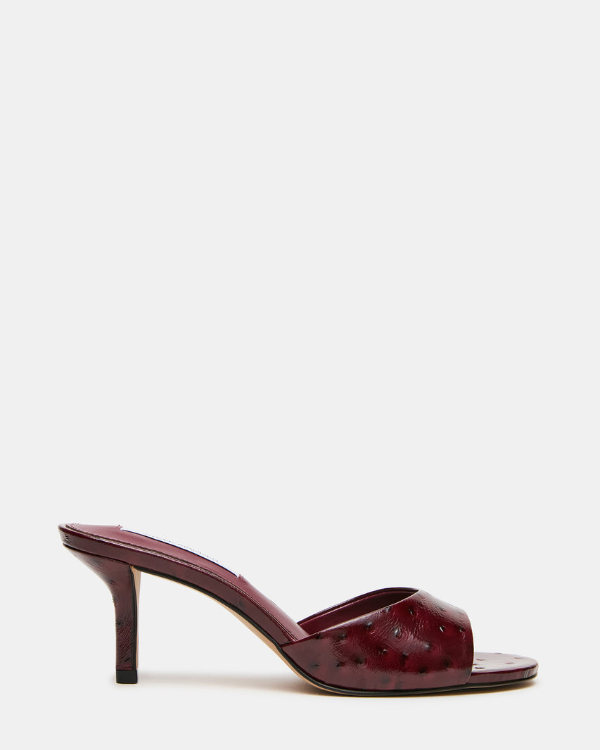 KENDRIX Ostrich Wine Leather Women's Mule Heel | Steve Madden