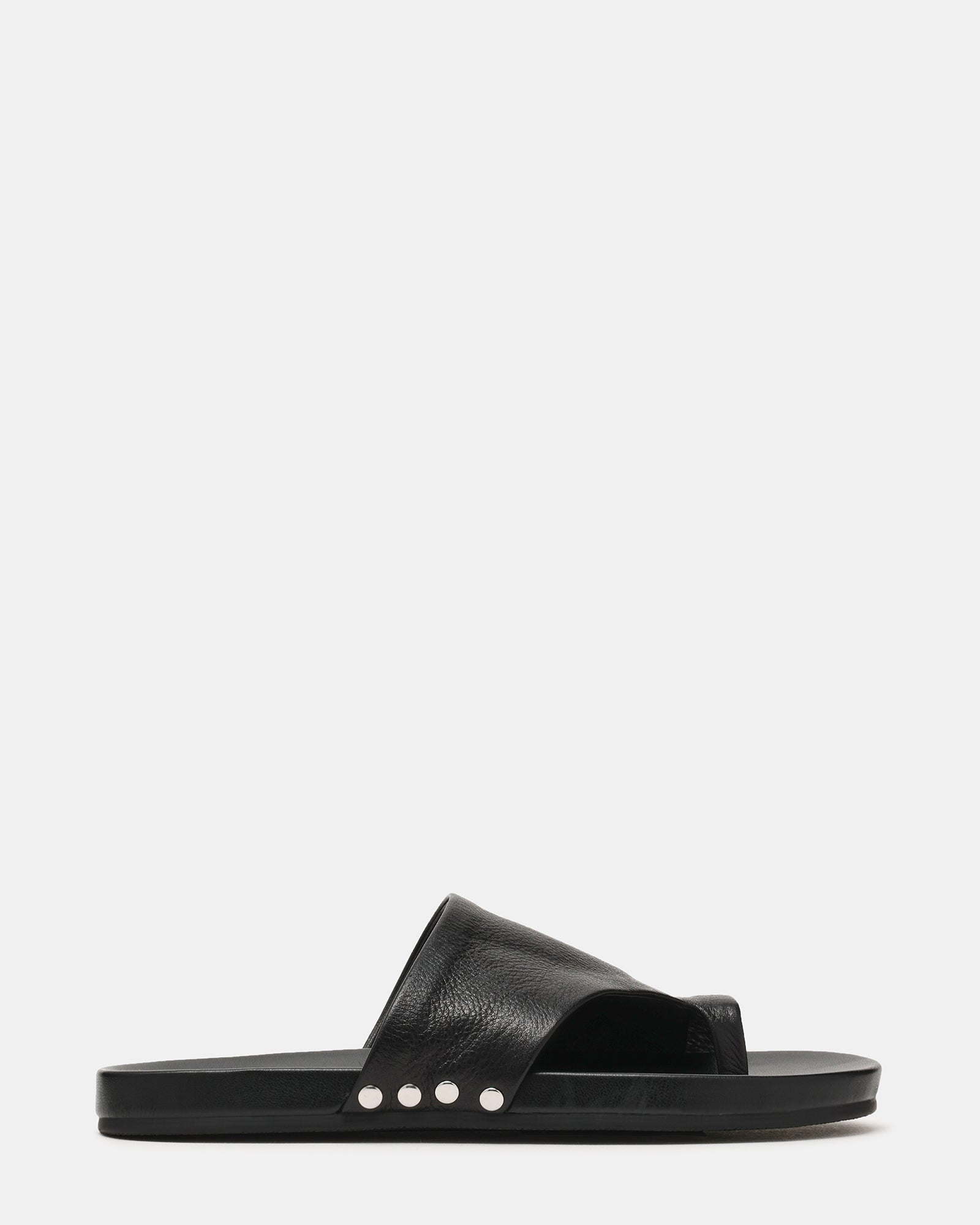 KESSEY Black Leather Thong Toe-Strap Studded Women's Sandal | Steve Madden