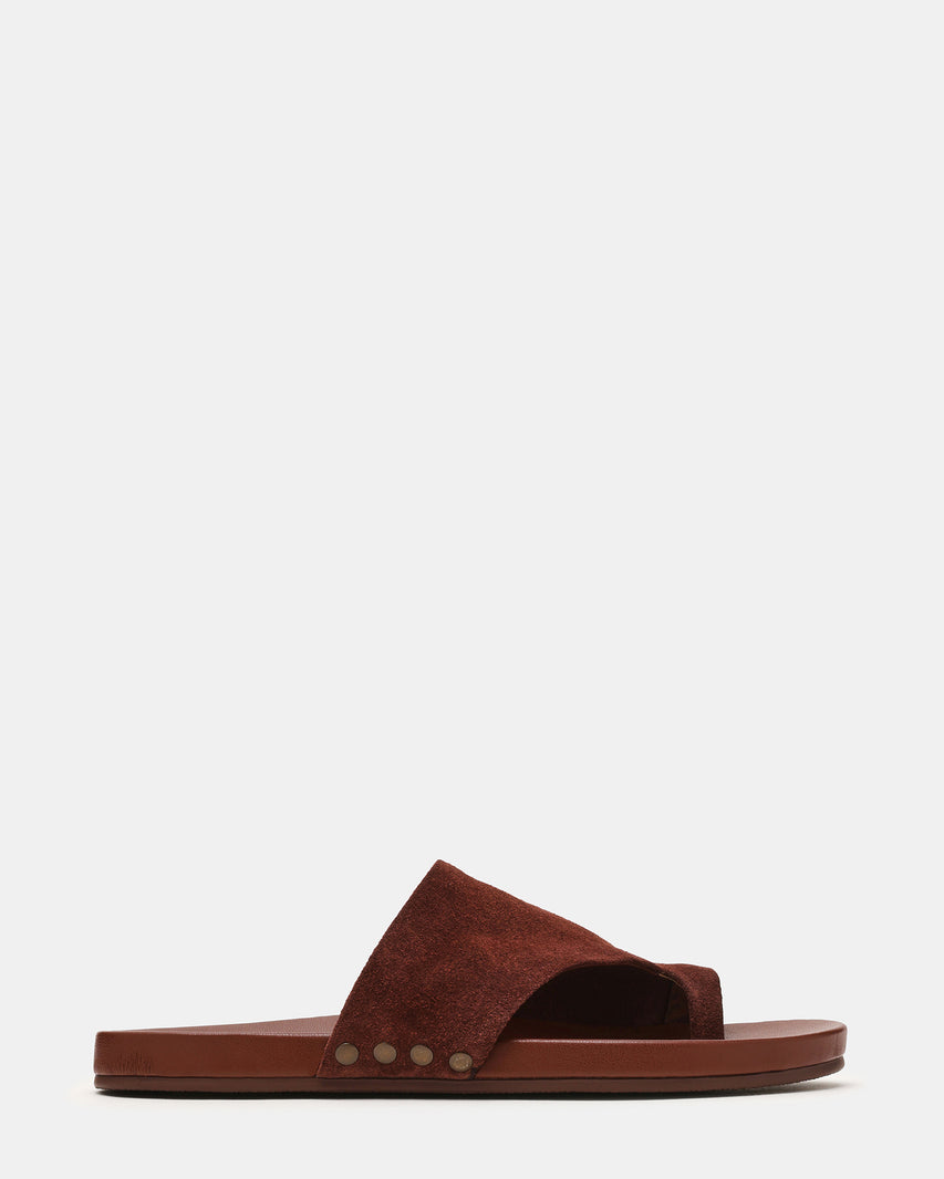 KESSEY Brown Suede Thong Toe-Strap Studded Women's Sandal | Steve Madden
