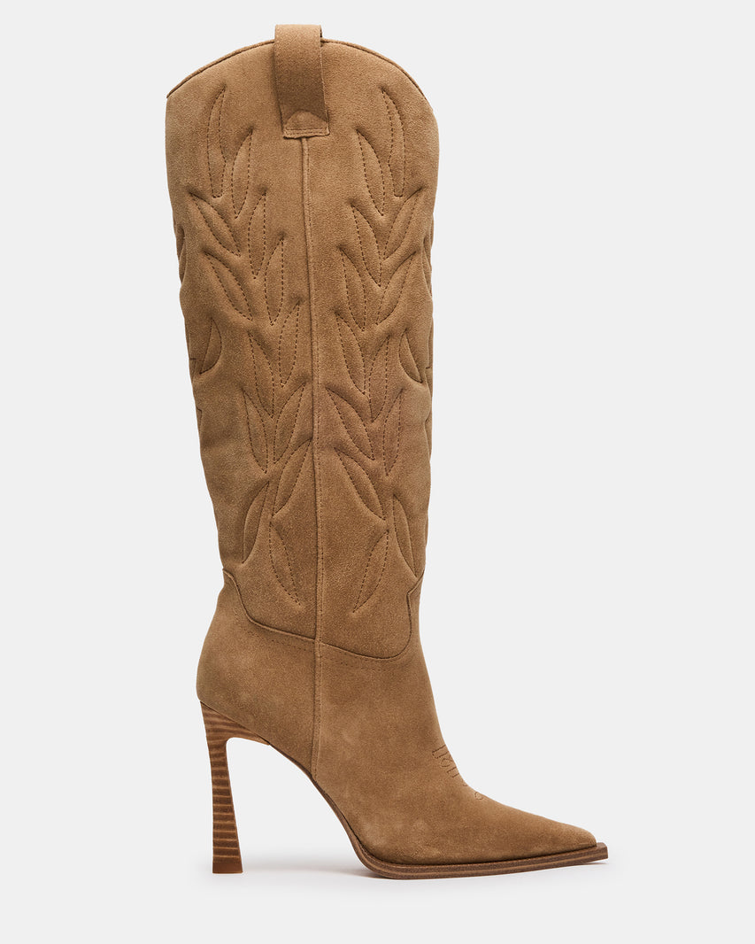KINZEE Taupe Suede Pointed-Toe Knee-High Western Stiletto Women's Boot | Steve Madden