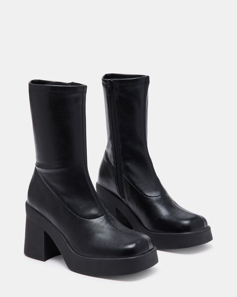 KLAYTON Black Platform Boots | Women's Vegan Leather Black Boots ...
