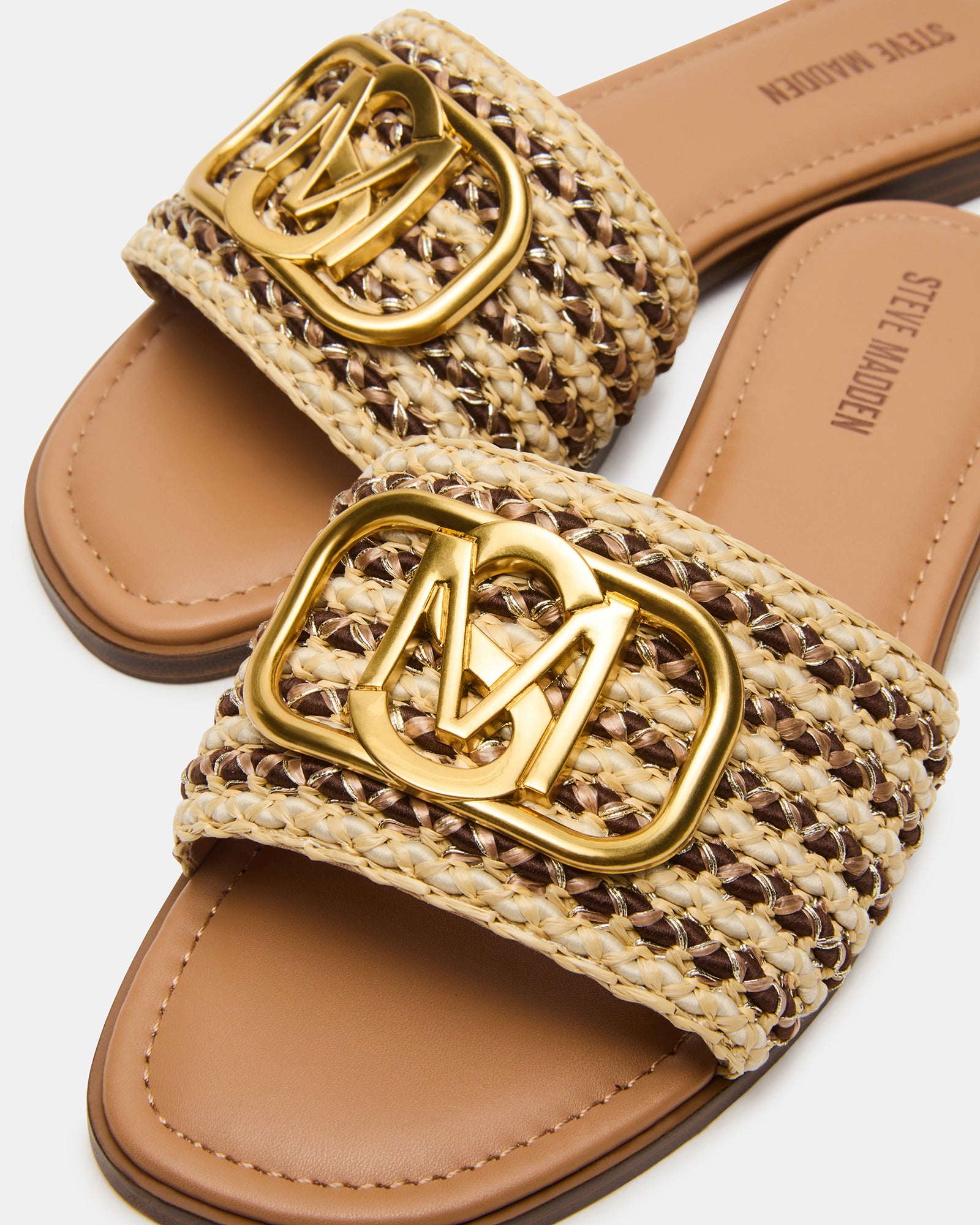 KORA Brown Raffia Gold Detail Slide Women's Sandal – Steve Madden