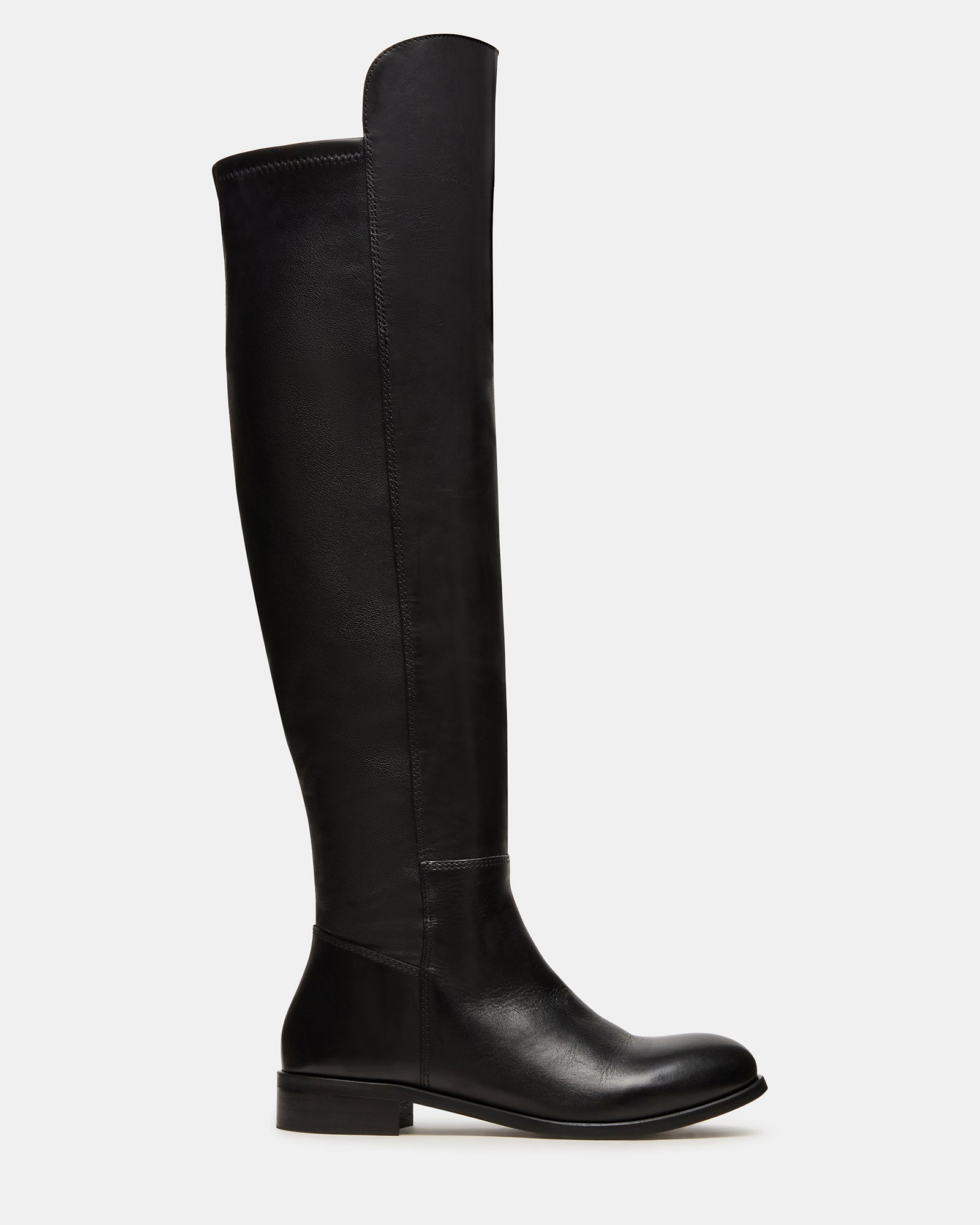 LANCASTER Black Leather Over-the-Knee Round Toe Women's Boots | Steve Madden