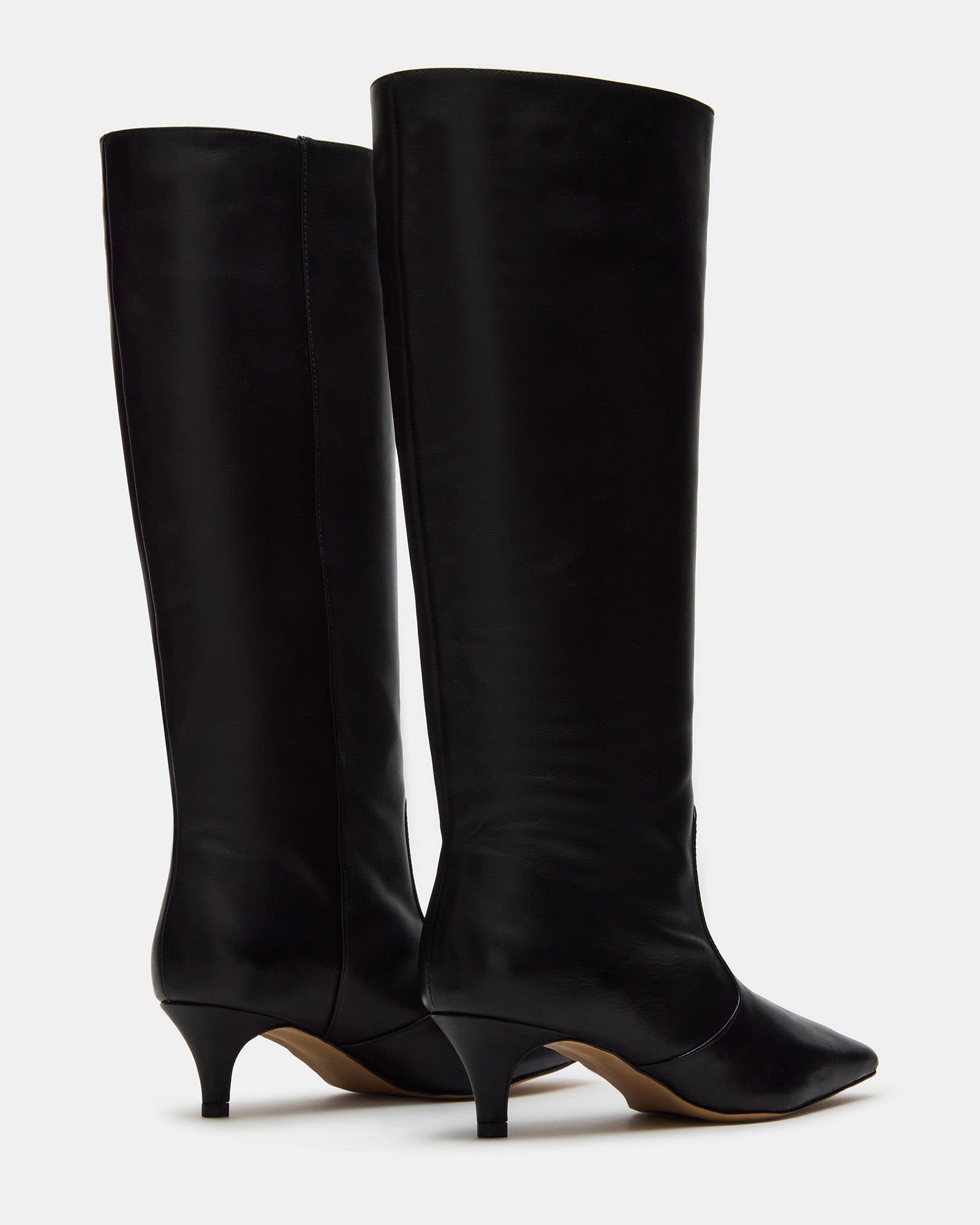 LANDER Black Leather Knee-High Kitten Heel Women's Boot – Steve Madden
