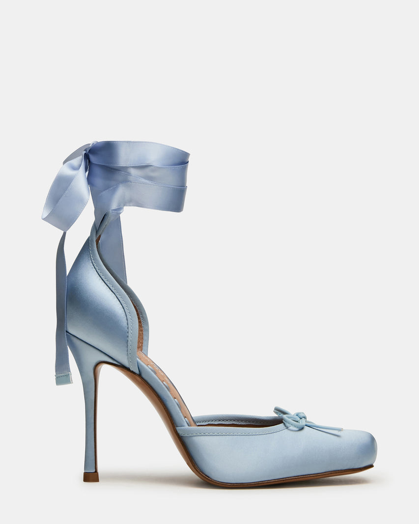 LARINA Blue Satin Square-Toe Stiletto Pump Lace-Up Women's Heel | Steve Madden