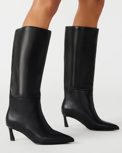LAVAN Black Leather Kitten Heel Knee High Boot | Women's Boots – Steve ...