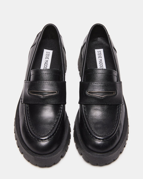 LAWRENCE Black Leather Slip-On Loafer | Women's Loafers – Steve Madden