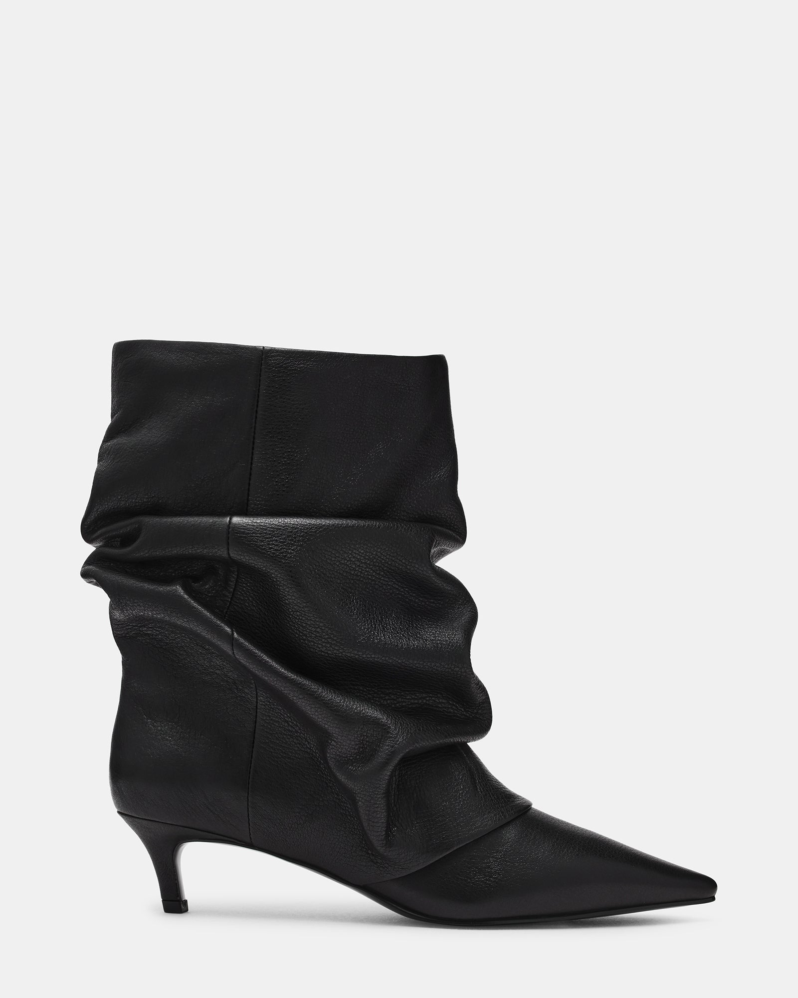 LENNOX Black leather Pointed-Toe Fold-Over Women's Ankle Boot | Steve Madden