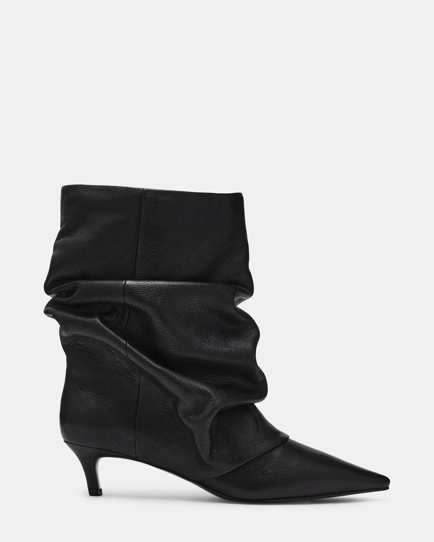 LENNOX Black leather Pointed-Toe Fold-Over Women's Ankle Boot | Steve Madden