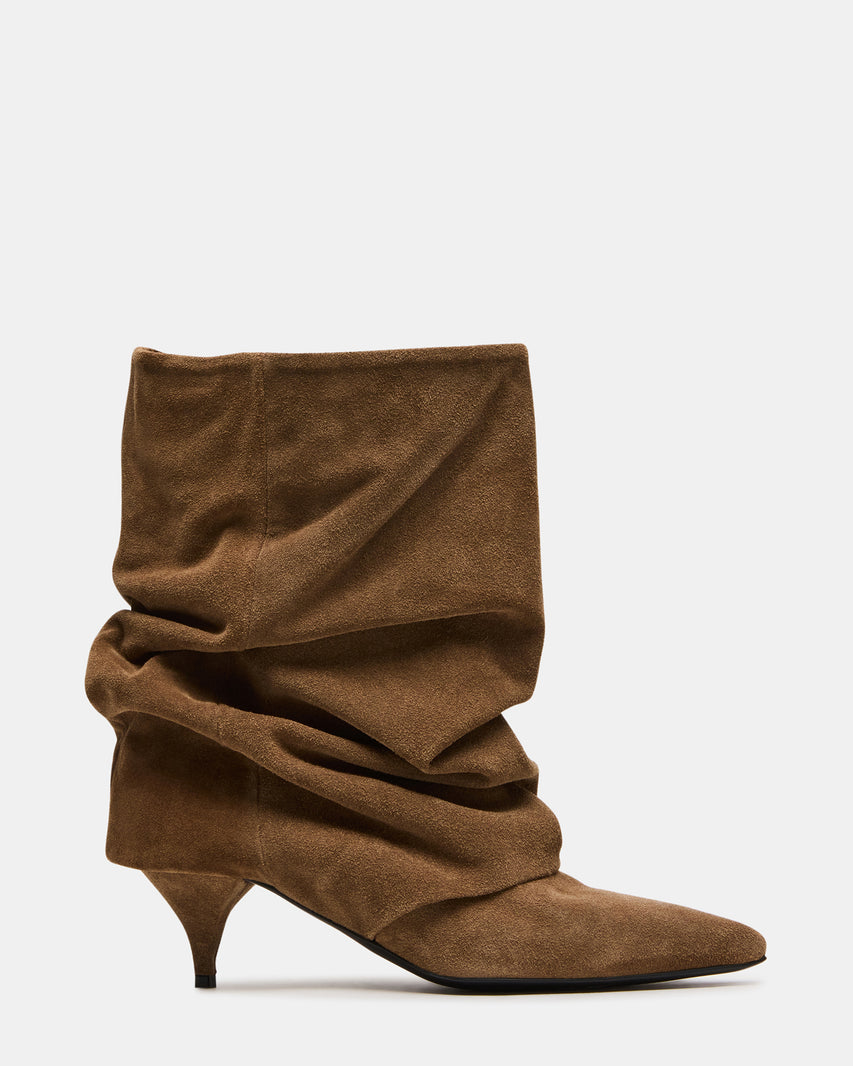 LENNOX Taupe Suede Pointed-Toe Fold-Over Women's Ankle Boot | Steve Madden