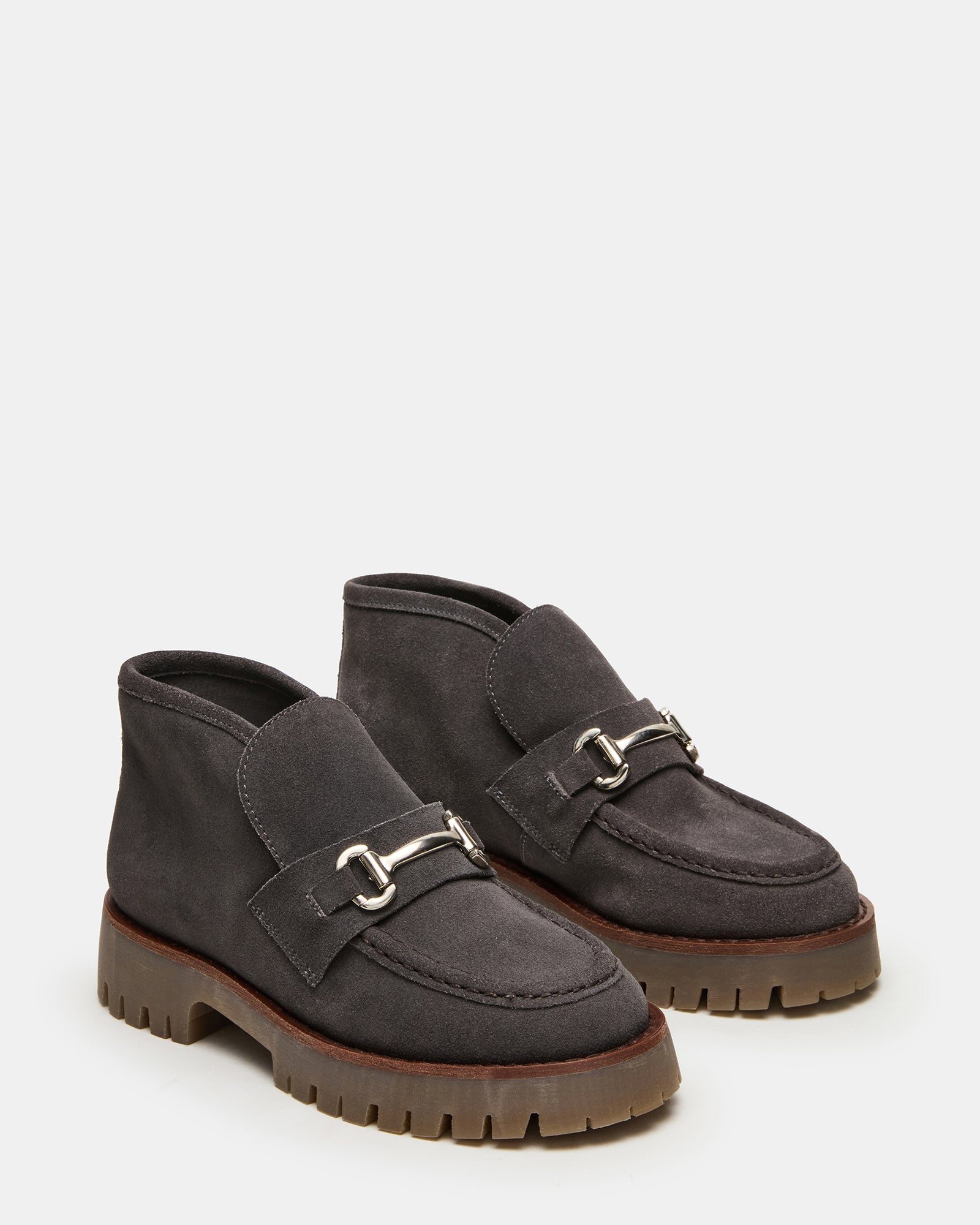 LEON Grey Suede Platform Lug Sole Women's Loafer Steve Madden LEON Grey Suede Platform Lug Sole Women's Loafer Steve Madden