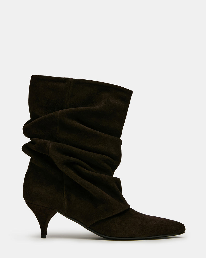 LEXEN Brown Suede Pointed-Toe Fold-Over Scrunched Women's Ankle Boot | Steve Madden