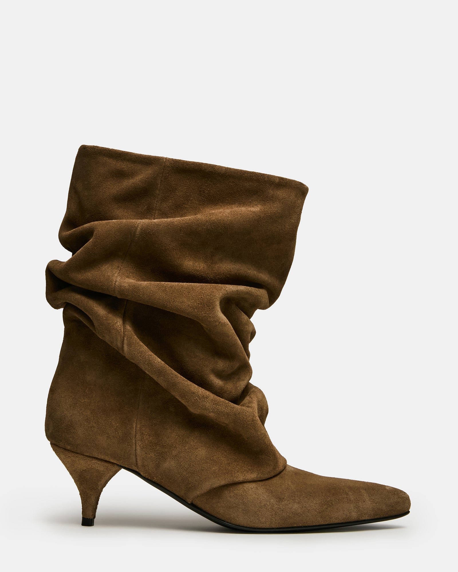 LEXEN Taupe Suede Pointed-Toe Fold-Over Scrunched Women's Ankle Boot | Steve Madden