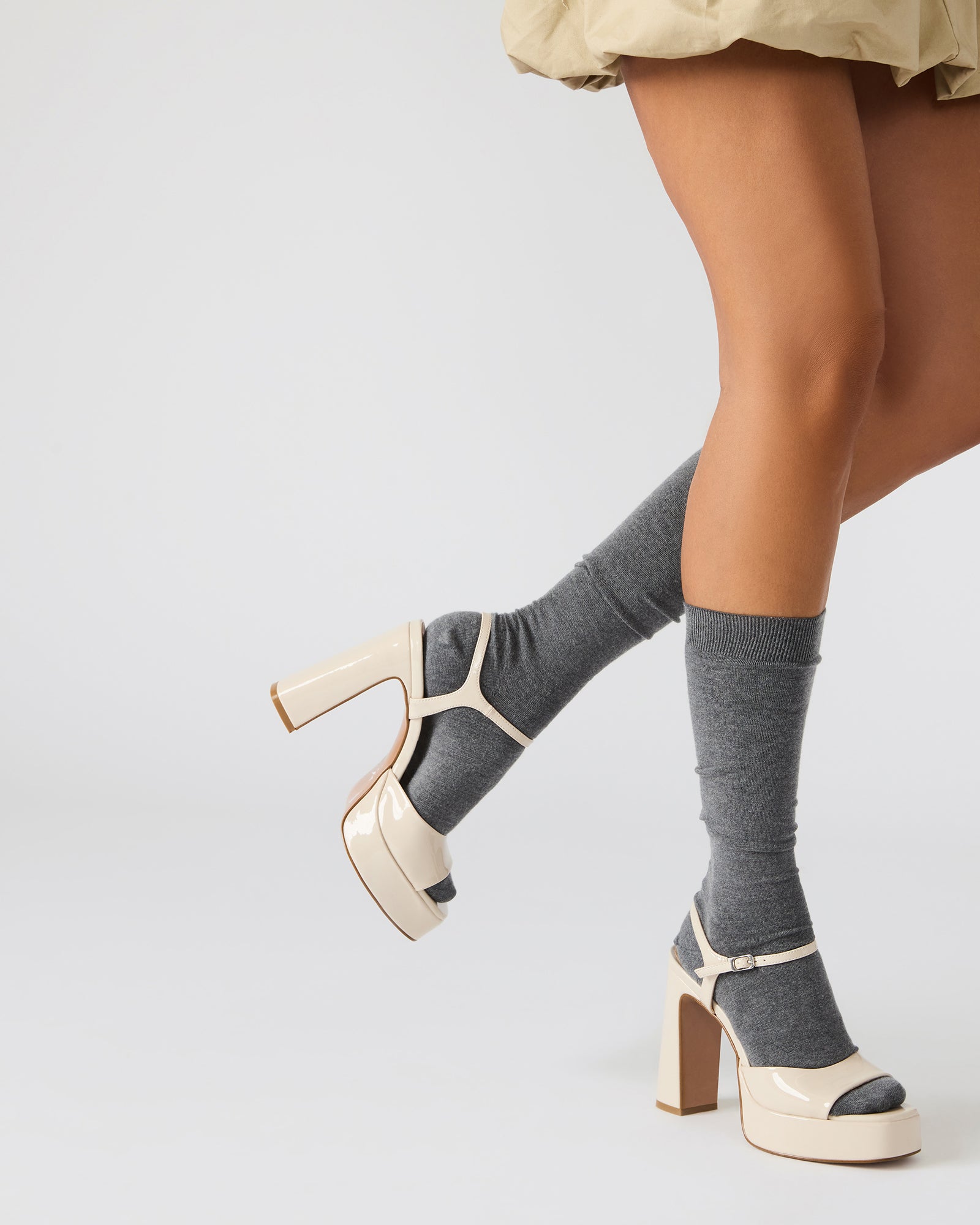 LINADRA Bone Patent Platform Square-Toe Strappy Women's Heel