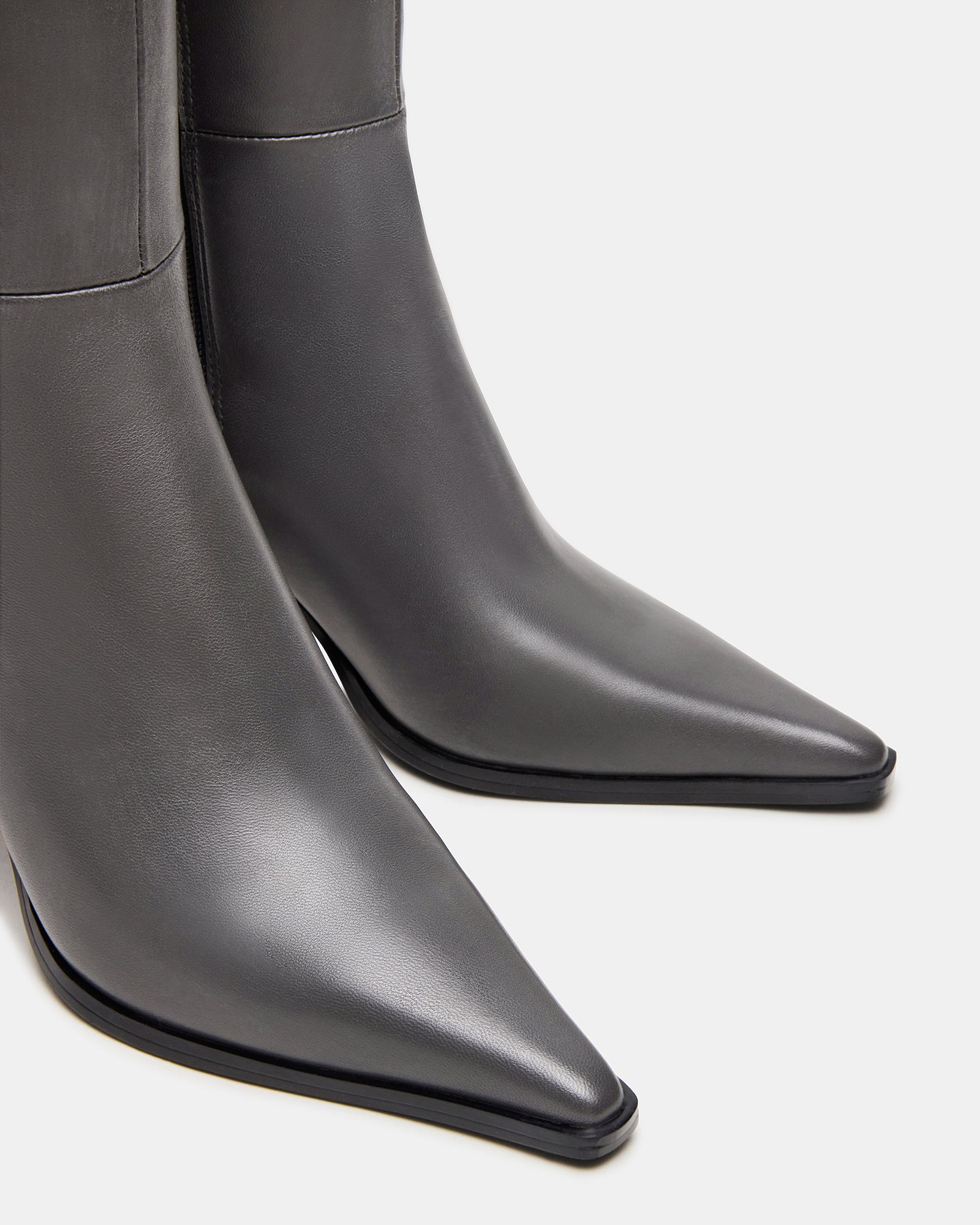 LINGO Grey Leather Pointed-Toe Knee-High Women's Boot Steve Madden LINGO Grey Leather Pointed-Toe Knee-High Women's Boot Steve Madden