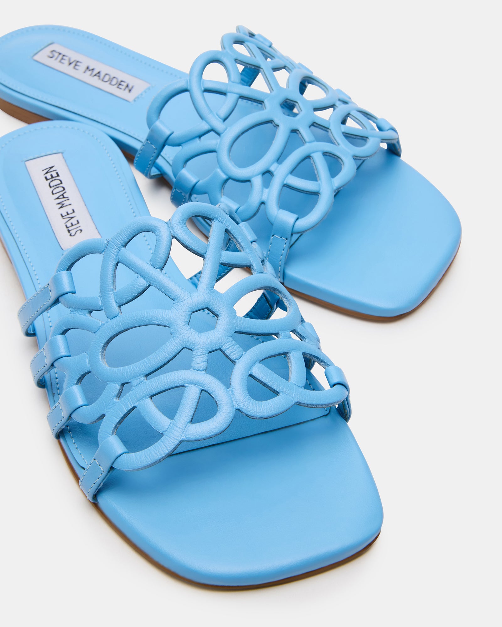 LOTUS Blue Leather Square Toe Slide Women s Sandal Steve Madden Lotus Blue Leather Square Toe Slide Women S Sandal Steve Madden