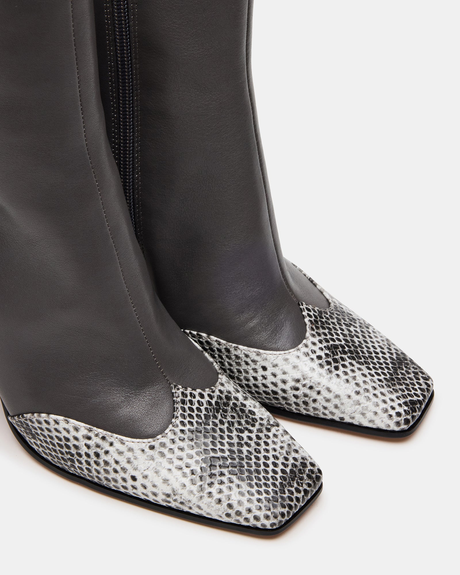 LYLE Grey Leather Square-Toe Heeled Women's Ankle Boot – Steve Madden