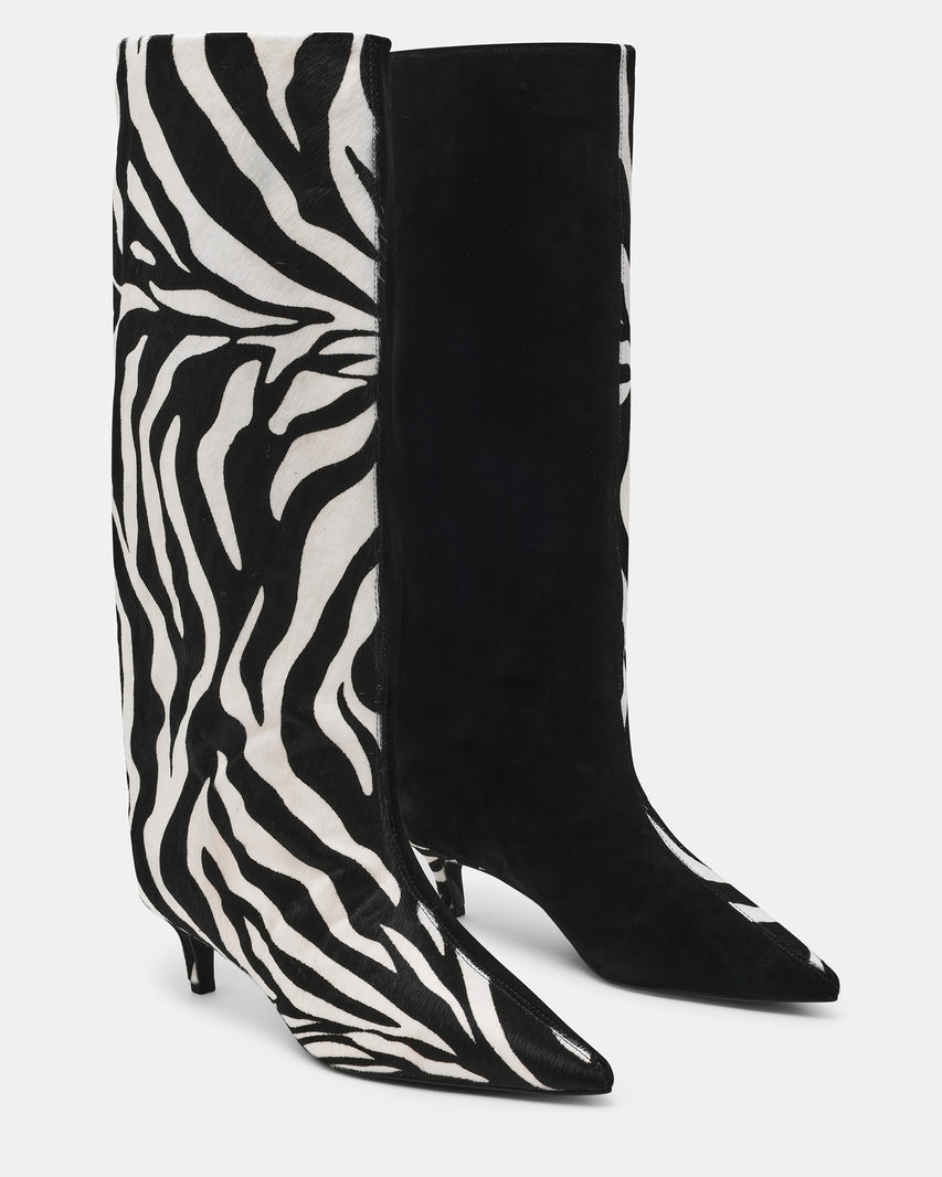 LYSARA Zebra Multi Two-Tone Pointed-Toe Knee-High Women's Boot | Steve Madden