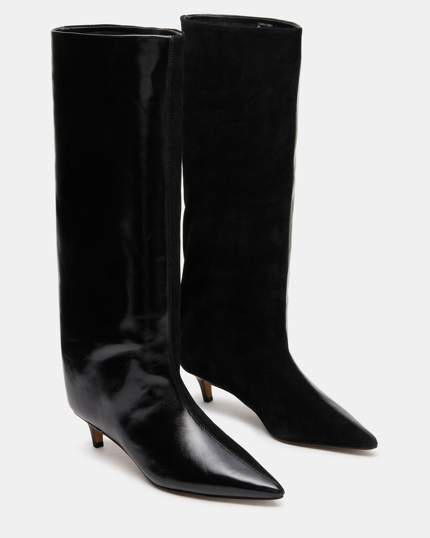 LYSARA Black Multi Two-Tone Pointed-Toe Knee-High Women's Boot | Steve Madden