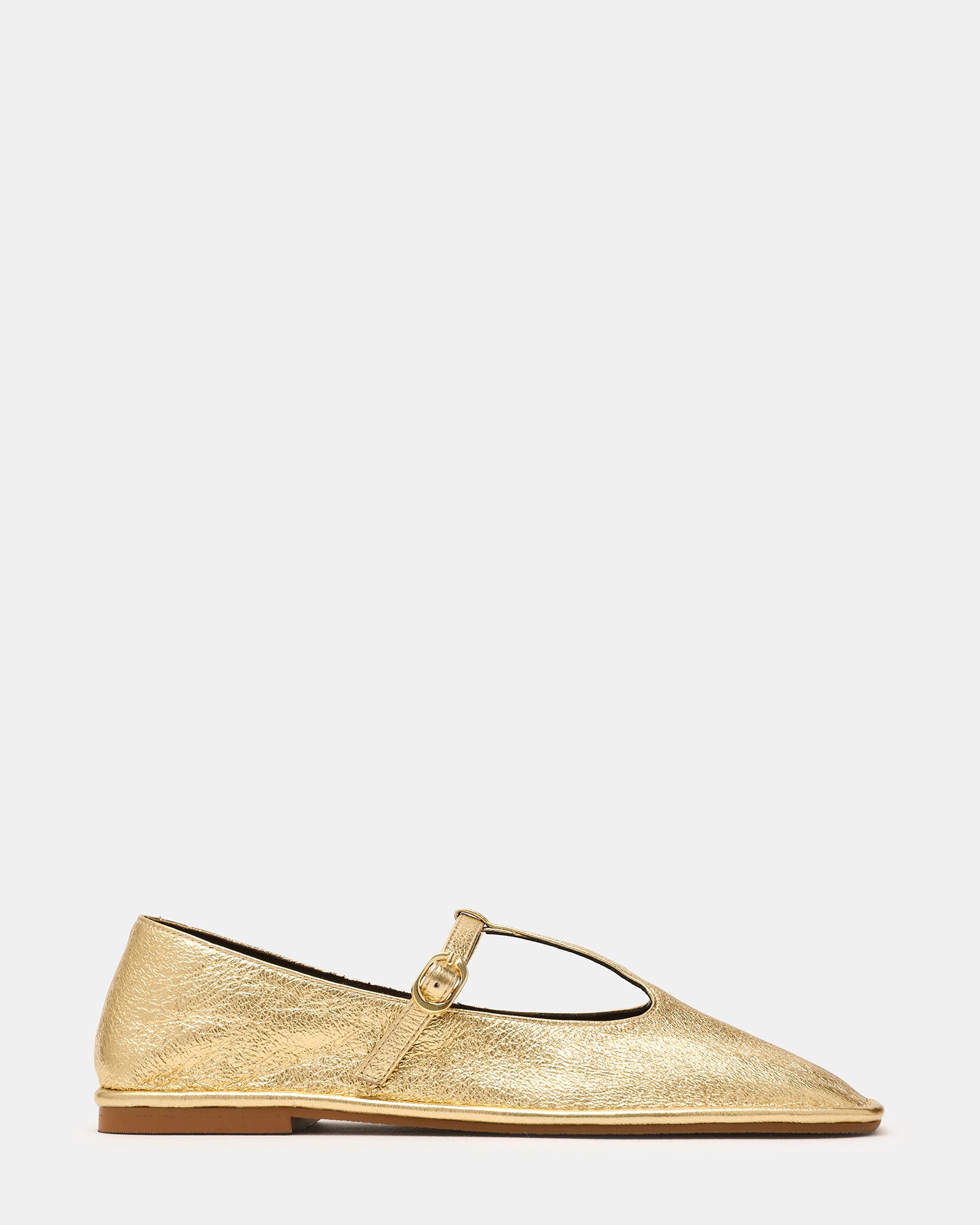MACBETH Gold Leather T-Strap Square-Toe Ballet Women's Flat | Steve Madden