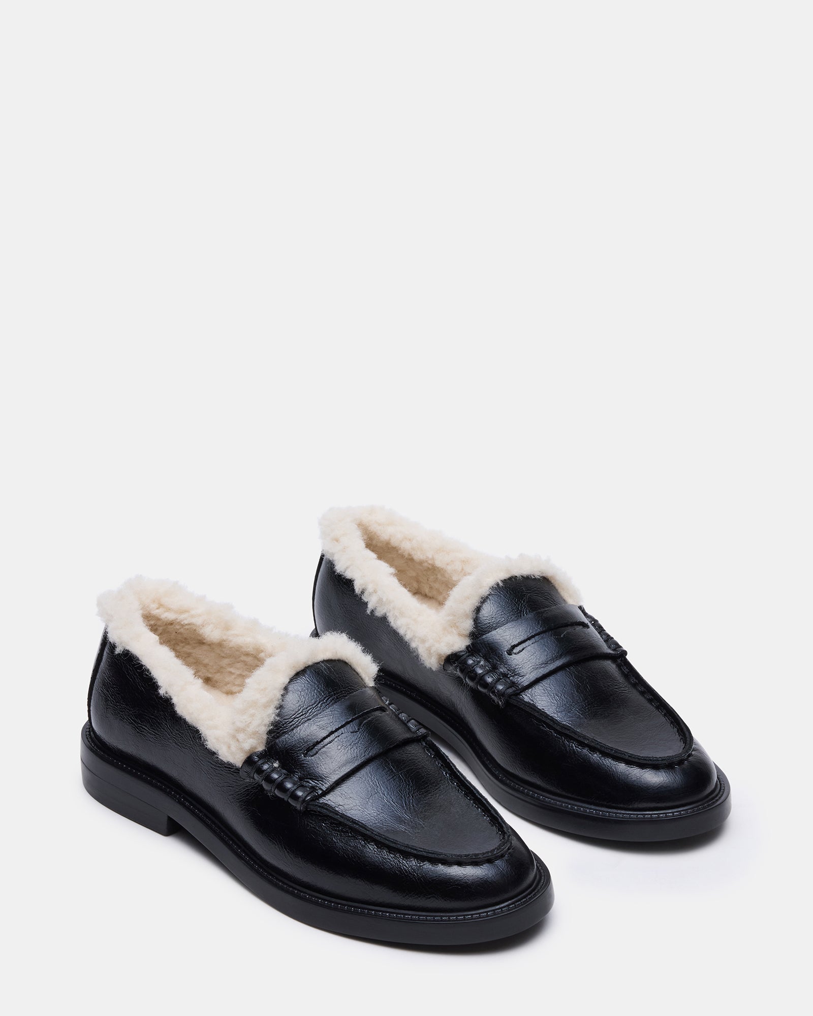 Steve Madden Women's Madison Faux Fur Loafers - Black - Size 8.5 - Leather Steve Madden Women's Madison Faux Fur Loafers - Black - Size 8.5 - Leather