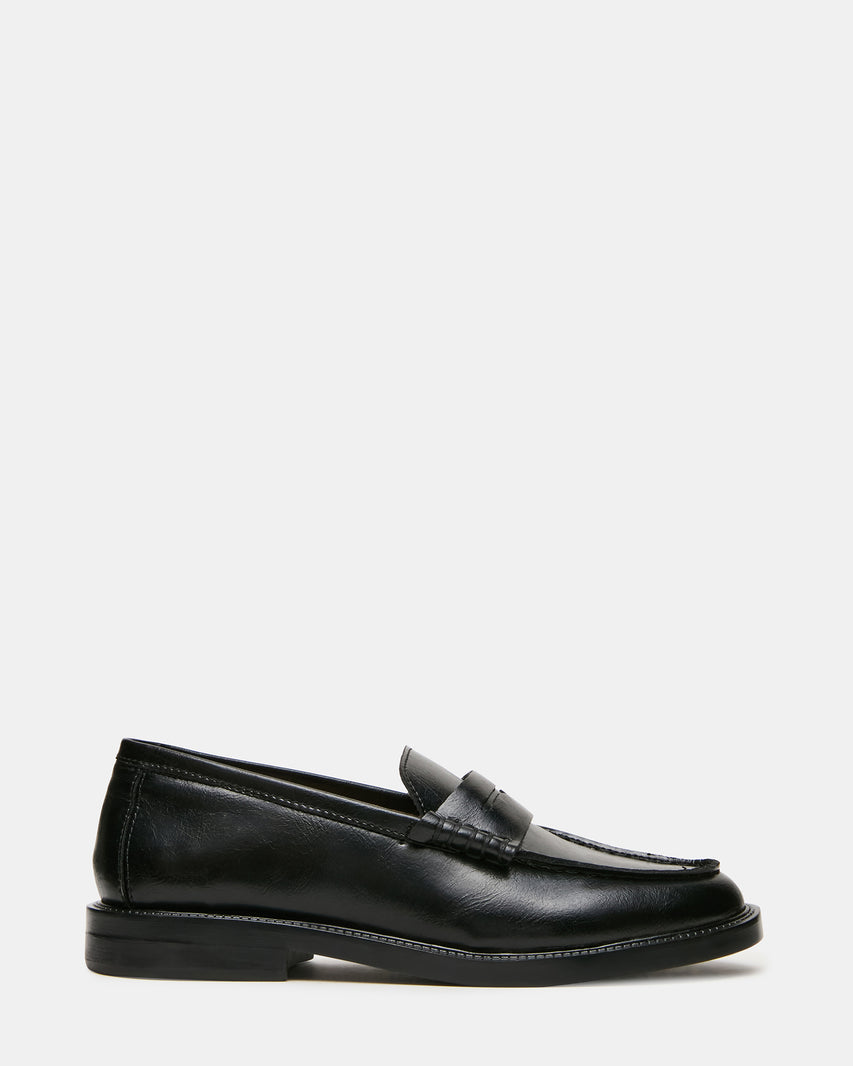 MADISON Black Leather Women's Penny Loafer | Steve Madden