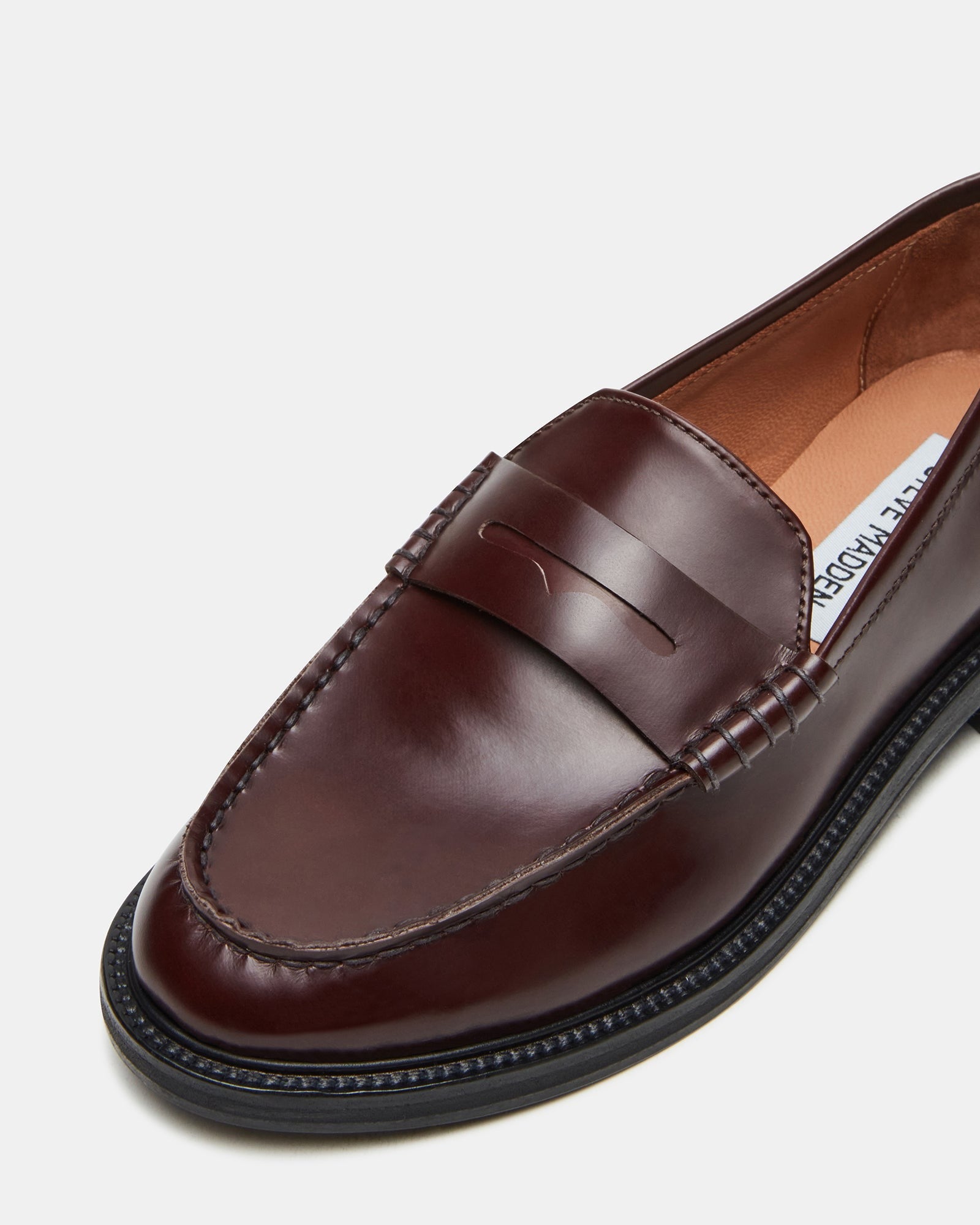 MADISON Burgundy Box Leather Penny Loafer | Women's Loafers - Steve Madden