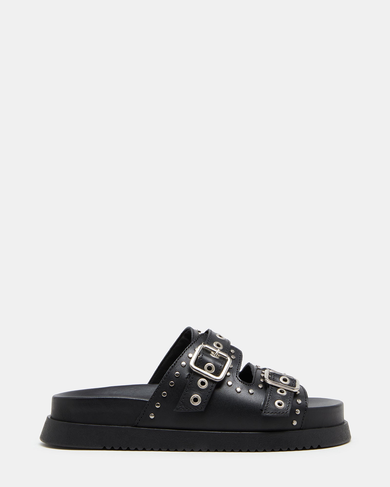 MALEK Black Leather Studded Footbed Slide | Women's Sandals – Steve Madden