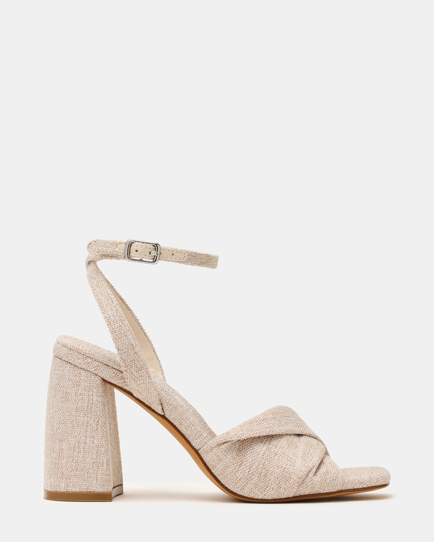 MANDY Natural Linen Square-Toe Women's Block Heel | Steve Madden