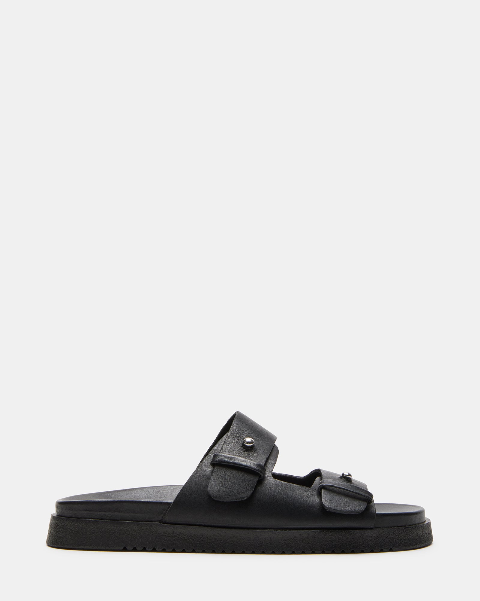 MARIEL Black Leather Flatform Slide Sandal | Women's Sandals – Steve Madden