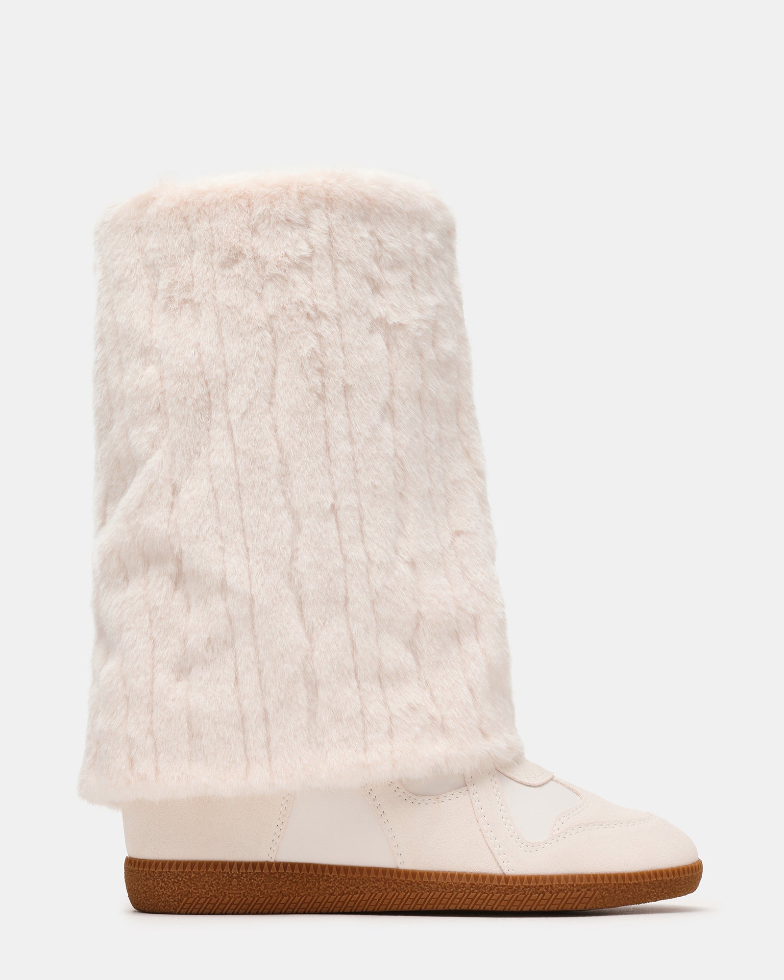 MAVIS Faux Fur White Suede High-Top Velcro Women's Wedge Sneaker | Steve Madden