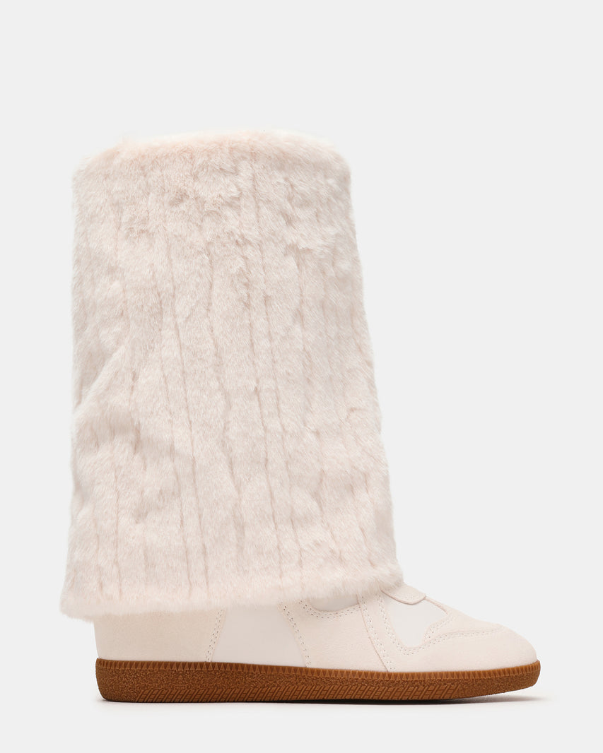 MAVIS Faux Fur White Suede High-Top Velcro Women's Wedge Sneaker | Steve Madden