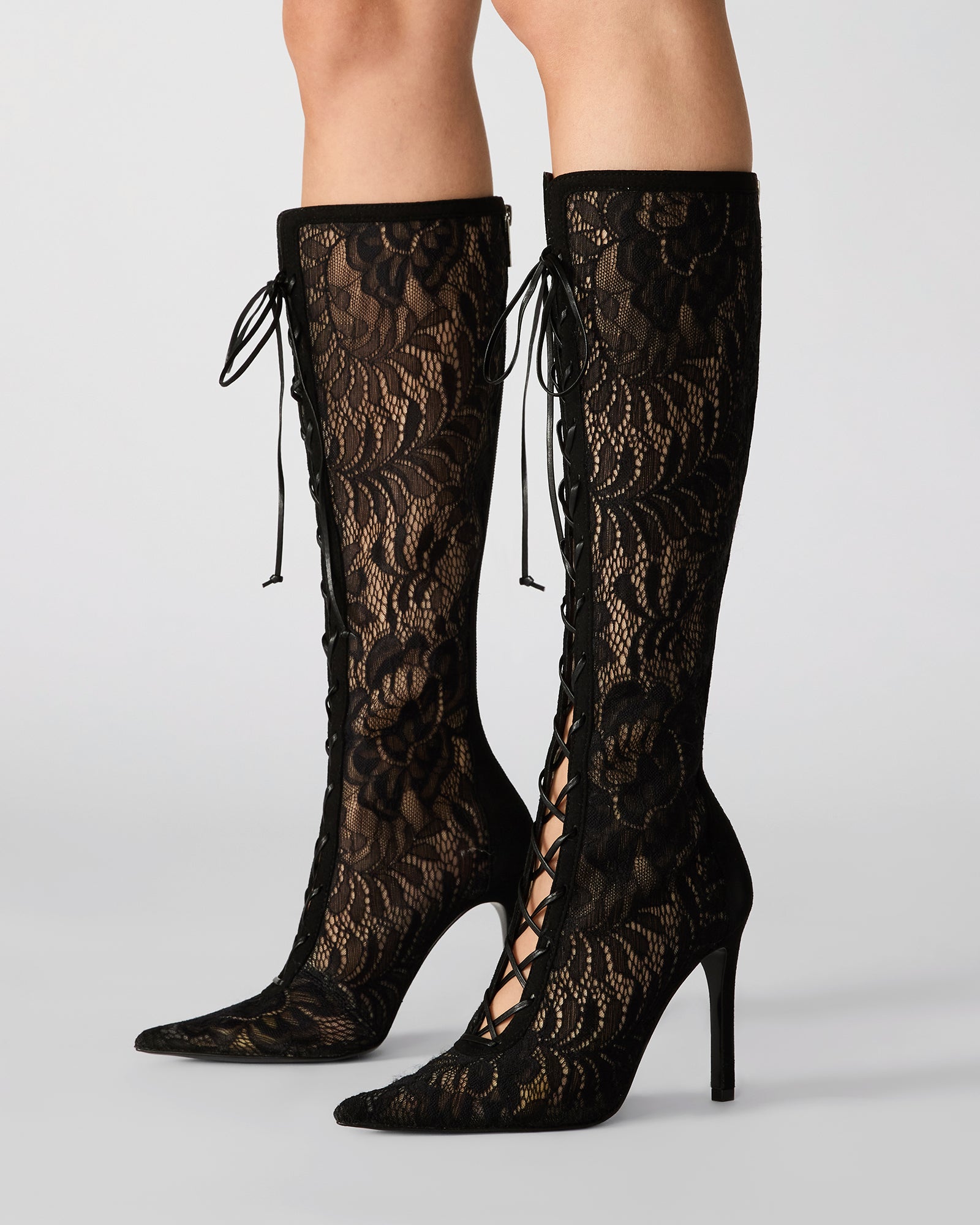 Steve Madden Women's Maxine Lace-Up Boots - Black Lace - Size 5