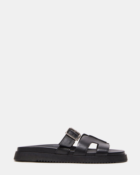 MAYHEM Black Leather Flatform Slide Sandal | Women's Sandals – Steve Madden
