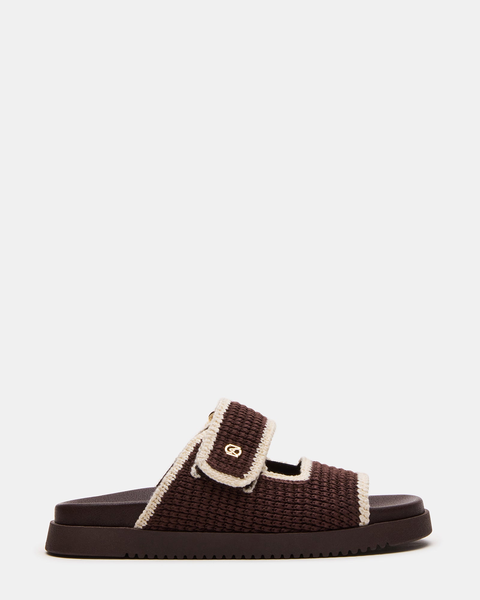 MAYSIE Brown Multi Woven Flatform Footbed Slide Women's Sandal | Steve Madden