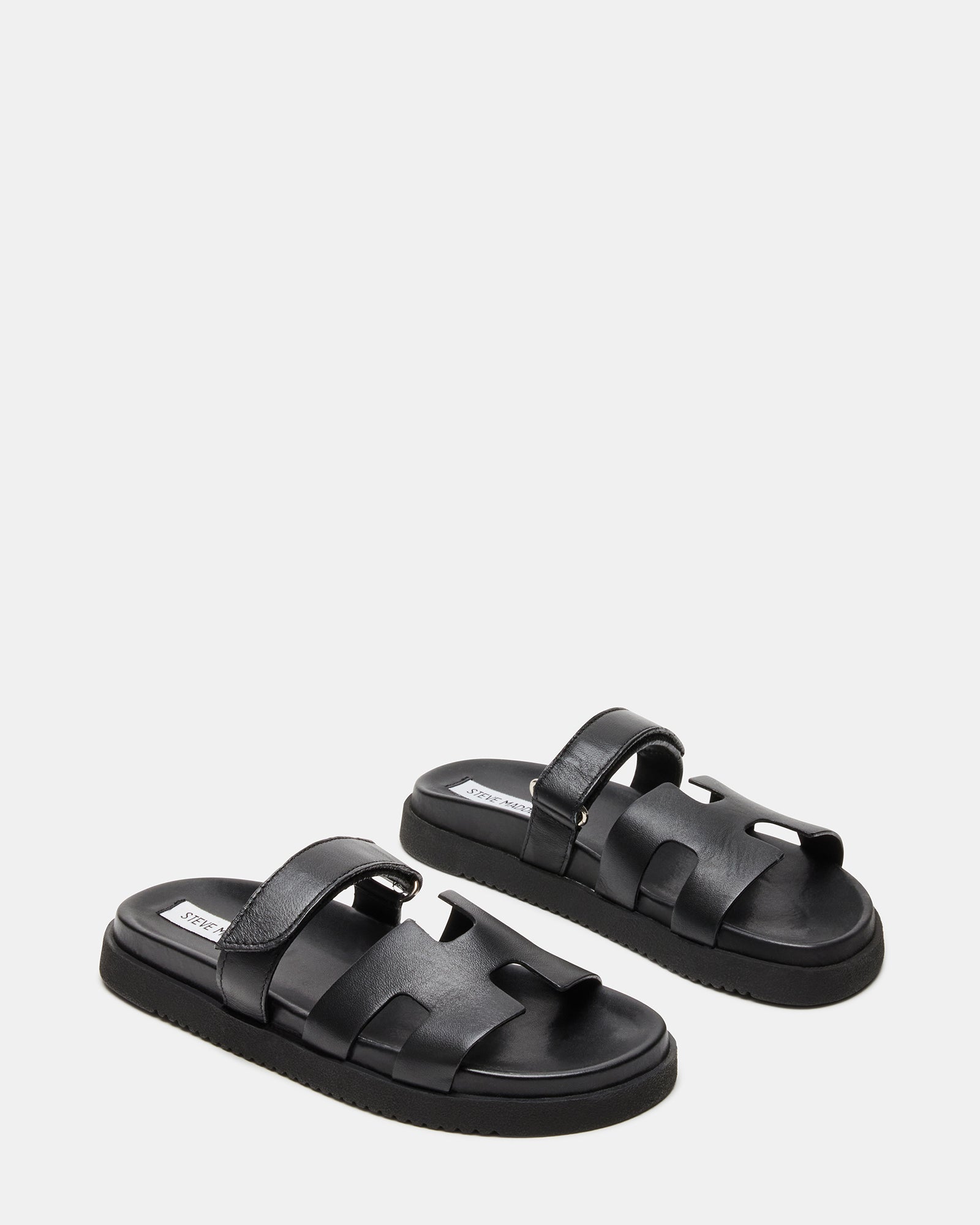 Steve Madden Michele Slide MAYVEN Black Leather Flatform Slide